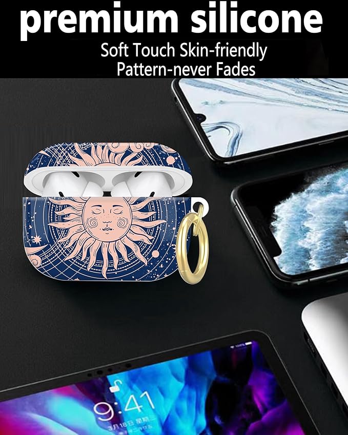 Compatible with AirPod Pro 2nd/1st Generation Case Cover with Key Chain,Full Protective Shockproof Wireless Headphone Case for Airpod Pro 2023/2022/2019(Blue Magic)