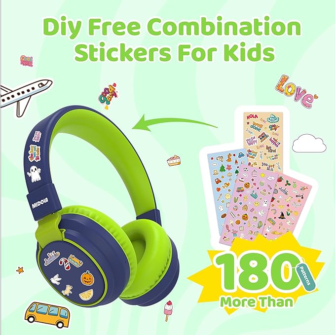 MIDOLA Kids Headphones Bluetooth 5.3 Wireless 60H Play Time Volume Limited 85/110dB Over Ear Foldable Protection Headset/Wired Aux Built-in Mic for Boy Girl Travel School Pad Tablet Deepblue