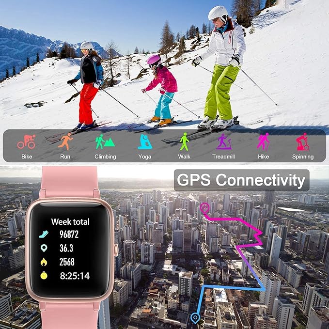 Smart Watch for iPhone/Android, Activity Fitness Tracker with IP68 Waterproof for Men Women, Smartwatch with 1.3" Full-Touch Color Screen, Step, Pedometer, Heart Rate Monitoring & Sleep Monitor, Pink
