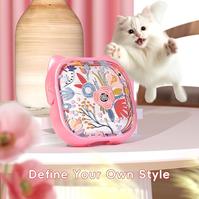 for AirPods 4 Case with Cleaning Kit, Cute Cat Ear Print Design & Cute Buckle, Inverted Phone Holder Design, Top Safe Lock Buckle Design, for Girls AirPods 4 case 2024,Clear Flowers