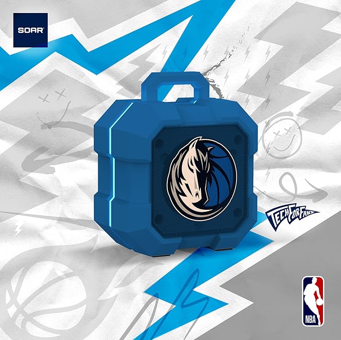 SOAR NBA Shockbox LED Wireless Bluetooth Speaker - Water Resistant IPX4, 5.0 Bluetooth with Over 5 Hours of Play Time - Small Portable Speaker - Officially Licensed NBA, Perfect Home & Outdoor Speaker