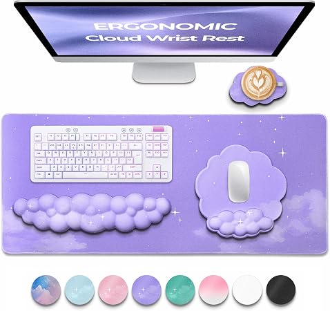 Premium Quality Cloud Wrist Rest Keyboard & Mouse Pad Set – Ergonomic Memory Foam Desk Accessories with Wrist Support for Office & Gaming – Purple-Star