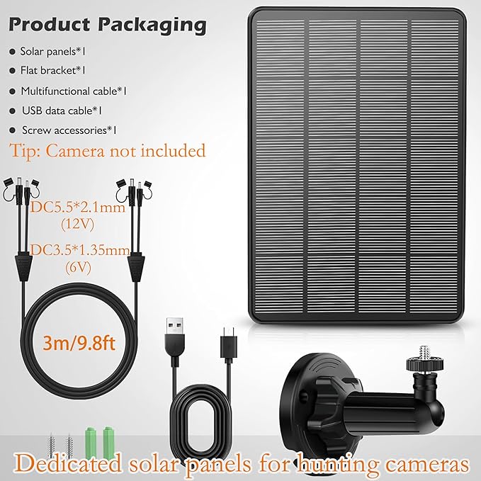 1Pack Trail Cameras Solar Panel 12V/1A 6V/1.5A with Build-in 4000mAh Rechargeable Lithium Battery IP66 Waterproof Hunting Accessory Compatible with Hunting Game Cameras or Deer Feeder