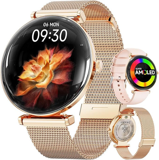 Hwagol Smart Watches for Women with Android iPhone Compatible[Calls/Metal Thin Body],1.43" Micro-Spherical AMOLED Screen,Fitness Watch with Sleep/Heart Rate Monitor,Pedometer for Steps Miles