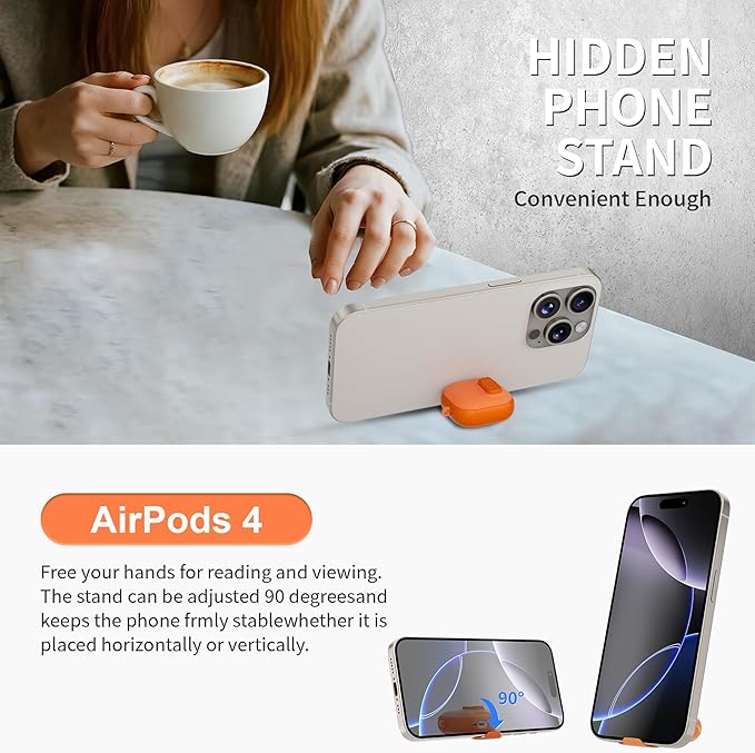for AirPods 4 Case with Lock,TPU Leather Texture Protective Durability Anti-Lost & Shockproof Protective Cover Accessories with Cleaning Kit in Keychain for Apple AirPods 4 Generation (Orange)