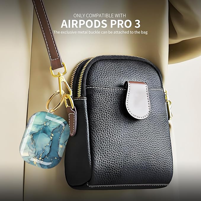 Compatible with AirPod Pro 3 (2025),Cute Case Cover for Women & Men, Full Protection Shockproof Hard Case with Keychain, Wireless Charging Case Accessories(Blue Green Marble)