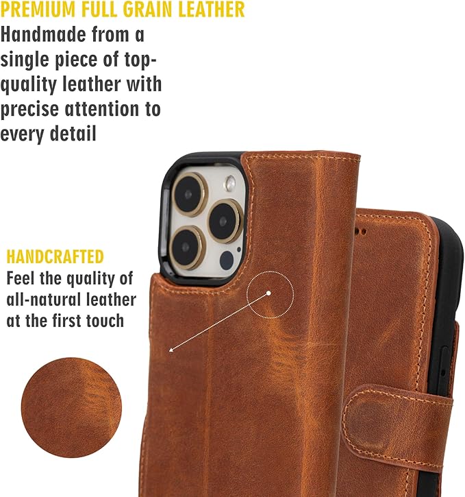 BLACKBROOK Leather Wallet Case for iPhone 16 Pro, Carter Premium Leather Magnetic 2-in-1 Wallet Set, Ready for MagSafe, RFID Protection, 4 Card Slots & ID Pocket, Compatible with iPhone 16 Pro