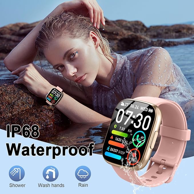 Smart Watch, 1.95" Smartwatch for Men Women(Answer/Make Call), Fitness Watch with 110+ Sports Modes/Heart Rate/Pedometer/Sleep Monitor, IP68 Waterproof Fitness Activity Tracker for Android iOS, Pink