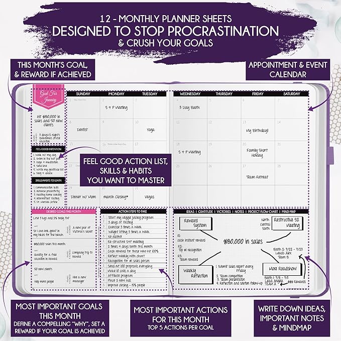 Deluxe 2026 Planner Weekly and Monthly | Law of Attraction Planner with Productivity App | 12-Month for Productivity, Gratitude & Goal Setting | Includes Foldable Vision Board, Gift Box & Stickers