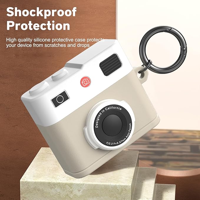 Valkit Compatible Airpods 4 Generation Case with Cleaner Kit, Cute 3D Camera Design Airpods 4 Case Cover with Keychain Shockproof Protective Soft Silicone Case for Airpods 4 Gen for Men Women(Beige)
