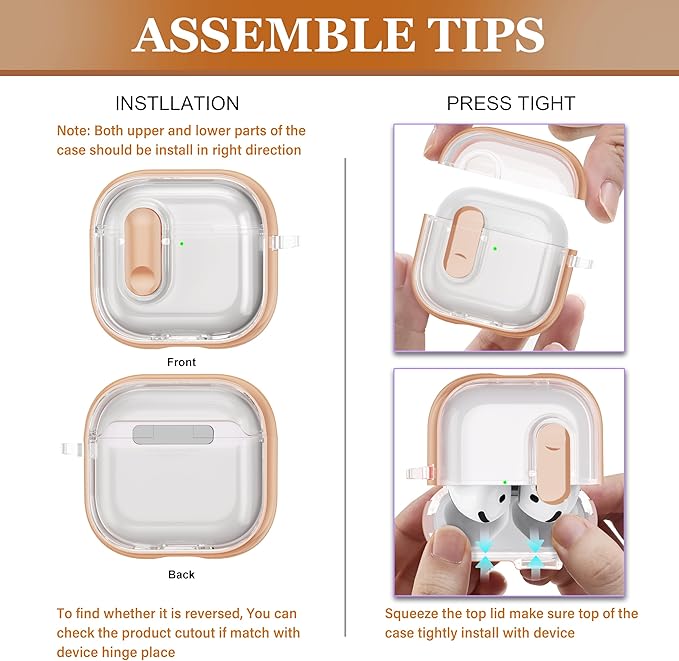 for AirPods 4th Generation Case 2024 with Bright Plated Bezel and Switches, Military-Grade Shockproof Transparent Anti-Yellowing for AirPods 4 Cover, Rose Gold