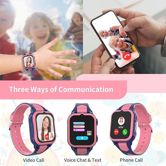 4G Kids Smart Watches Girls with GPS Tracker, Kids Cell Phone Watch with Video & Voice Calling Texting SOS Call Chat Camera Pedometer Alarm Calculator Games, Smart Watch for Girls Age 5-12(Pink)