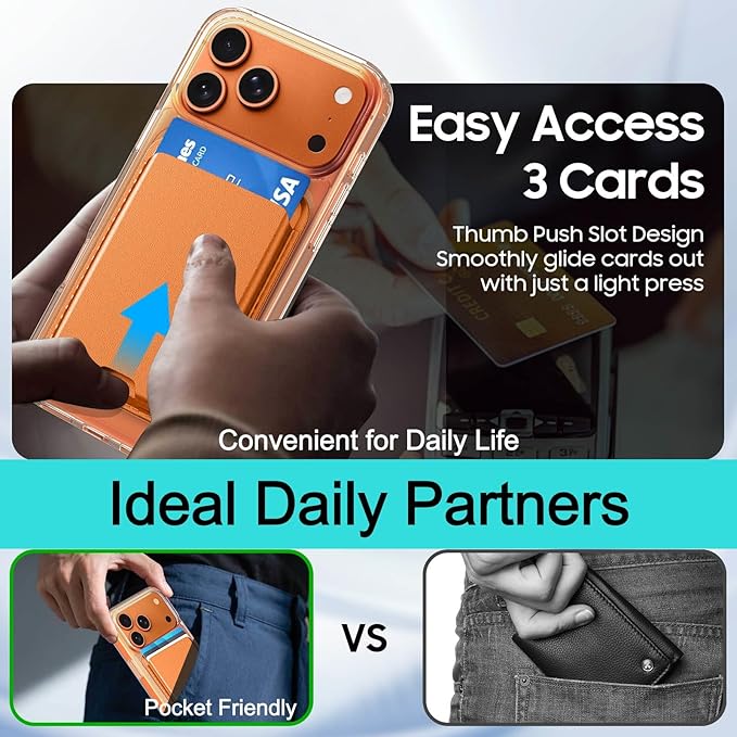 Magnetic for iPhone 17 Pro Clear Case with Orange Detachable Wallet, Compatible with MagSafe, Credit Card Holder with Slim Shockproof Protective Phone Cover