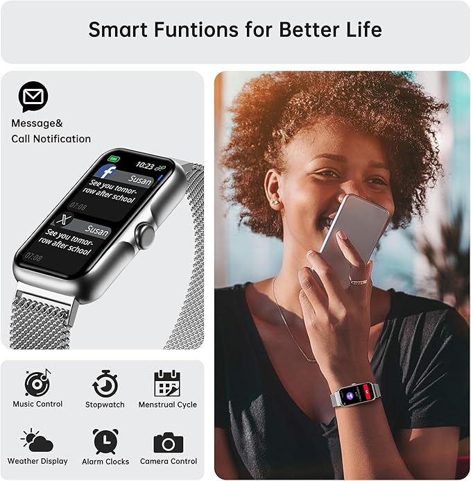 Health Fitness Tracker, Smart Watch with 24/7 Heart Rate and Blood Oxy-gen Monitor, Sleep Tracker with IP68 Waterproof, Activity Tracker Pedometer Step Counter for Women Men (Silver)