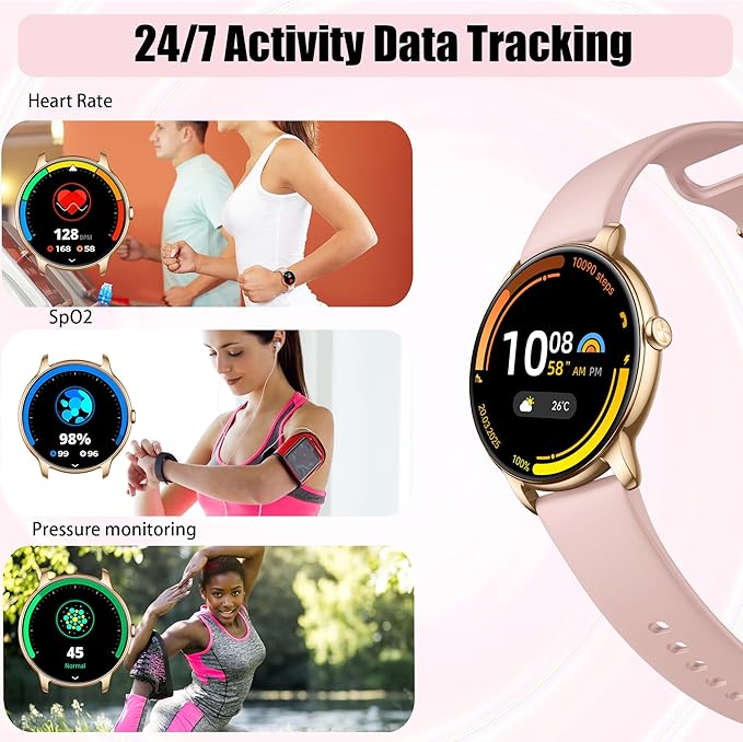 Smart Watch for Women Ultra Slim,1.32" AMOLED Fitness Tracker with Heart Rate, Blood Oxygen, Sleep Monitor, Pedometer, Bluetooth Call, IP68 Waterproof, iPhone & Android - Pink