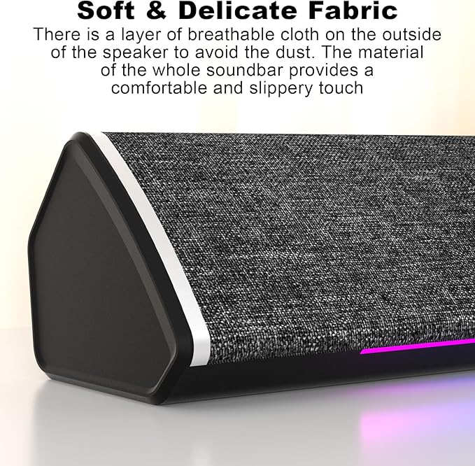 SOULION Computer Speakers, USB-Powered Bluetooth PC Soundbar with Dynamic RGB LED Lights, Surround Sound for Desktop, Laptop, Office, Work, Music & Gaming Black (USB-C to USB Adapter Included)