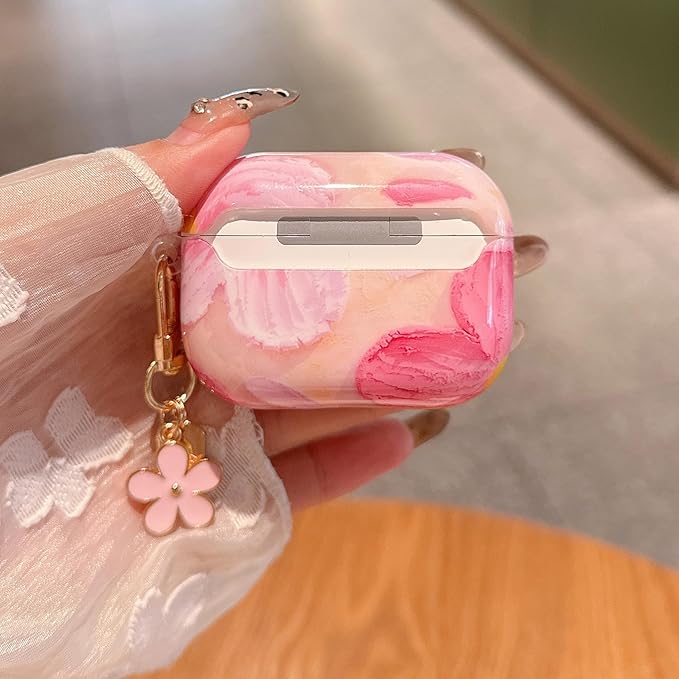 for AirPod Pro 3 Case 2025 Cute Aesthetic Flower for Women Girls Soft TPU Protective Cover with Keychain Compatible for AirPods Pro 3rd Generation (Pink IMD Floral)