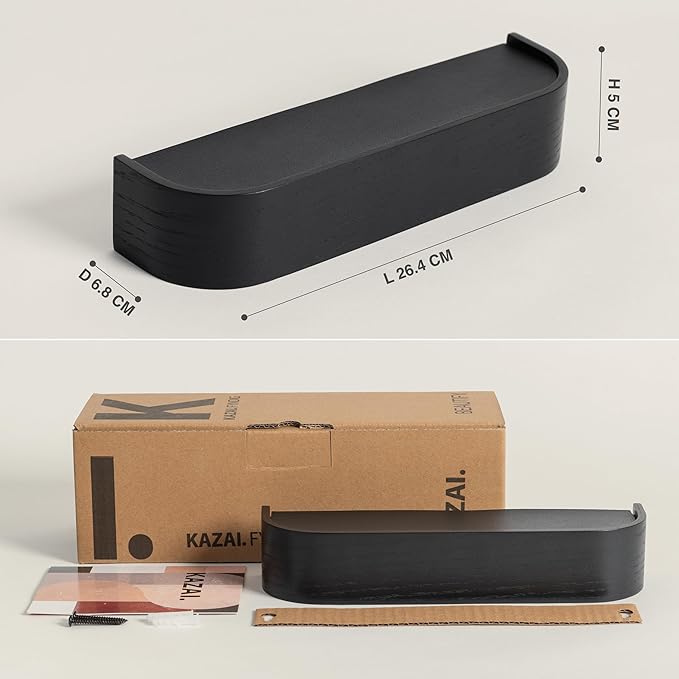 Kazai. Key Holder 'Toke' | Minimalist Key Hook Design from Berlin | Modern Key Holder Wall Mount with Wooden Shelf | Key Rack for Wall as Entryway Organizer | Oak, Black