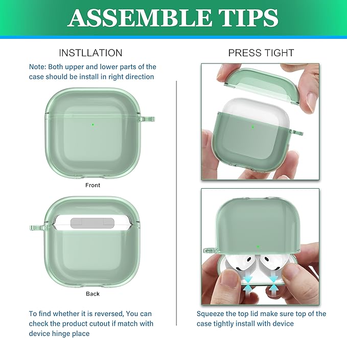 for AirPods 4th Generation Case Cover 2024, Military-Grade Shockproof, Soft TPU Highly Transparent Anti-Yellowing for AirPods 4 Case with Cleaning Kit & Cute Round Buckle, Clear Green