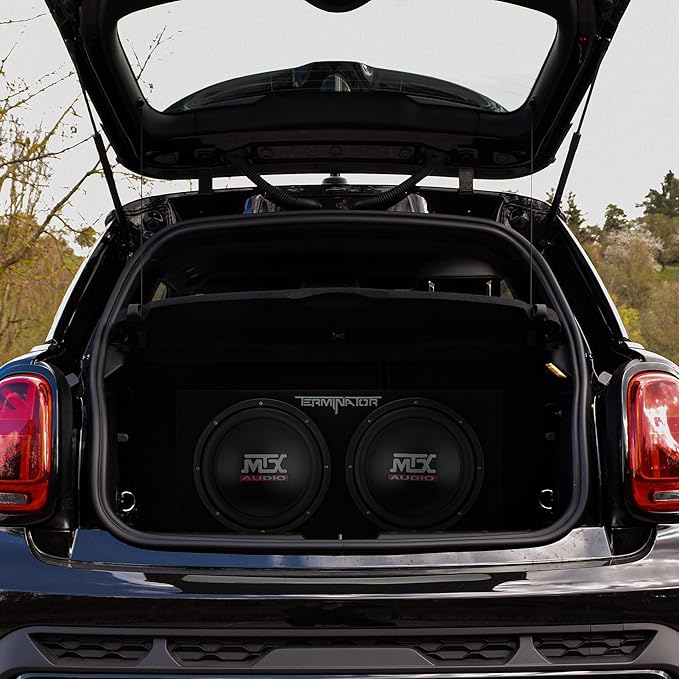 MTX Audio Dual Subwoofer Vented Enclosure with High Resolution Feature, Aviation Carpet and Floor Standing Mounting Type for Vehicle, Black