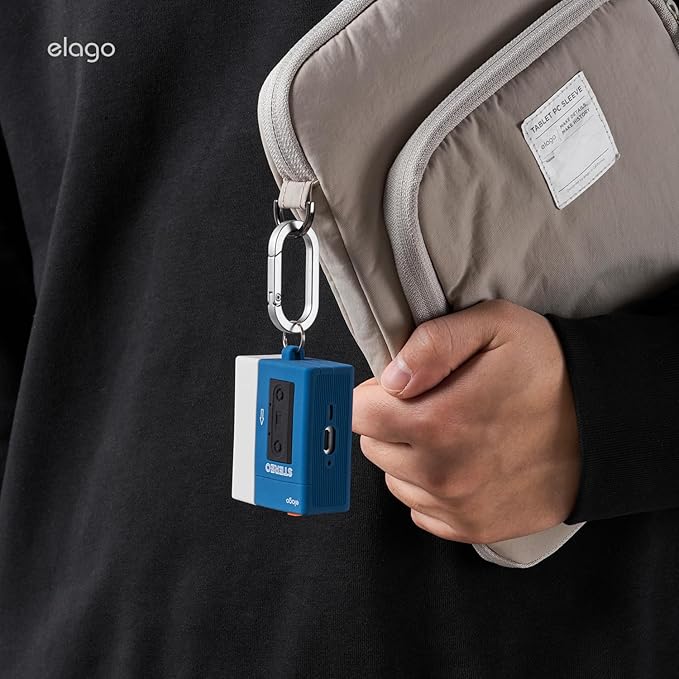 elago Cassette Tape Player Case Compatible with AirPods Pro 3 Case Cover, Carabiner Included, Wireless Charging, Shock Resistant, Full Protection, for Men, for Women (Blue)