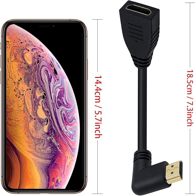 Poyiccot 8K HDMI Extension Cable, Short HDMI 90 Degree Left Angle Male to Female HDMI 2.1 Cable Adapter 48Gbps with 8K 60Hz Video and 3D HDR for TV/Xbox /PS4 /PS5 (Left M/F), 0.5feet