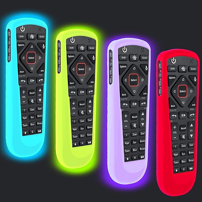 4 Pack Cover for Dish Network Remote, Case for Dish TV Remote Control 52.0/54.0 Replacement, Silicone Skin Sleeve Glow in The Dark Green Blue Purple Red