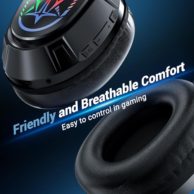 2.4GHz Wireless Gaming Headset for PC,Ps4, Ps5-Lossless Audio USB & Type-C,Wired Connection Supported,7.1 Surround Sound,40-Hour Battery, LED Light Over Bluetooth 5.3 Gaming Headphones-Black