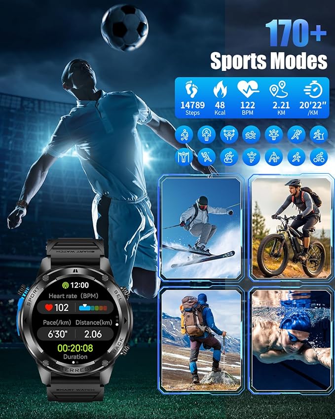 Military Smart Watch for Men with GPS, 5ATM Waterproof, 700mAh Long Battery, 1.43'' AMOLED Display, Health & Sleep Tracking, Bluetooth Calling, Compatible with Android/iPhone