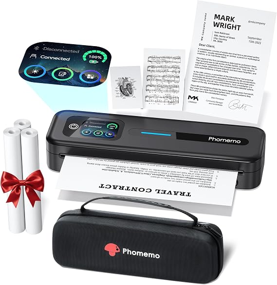 Phomemo M832D Touchscreen Inkless Portable Printer with Case & 3 Roll Paper