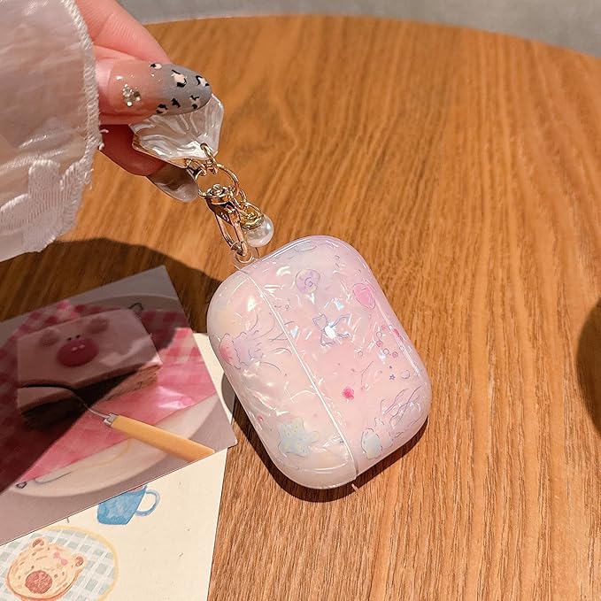 for AirPod Pro 3 Case 2025 Cute Shell Pearl Ocean Design for Women Girls TPU Protective Cover with Keychain Compatible for AirPods Pro 3rd Generation (Glitter Jellyfish)