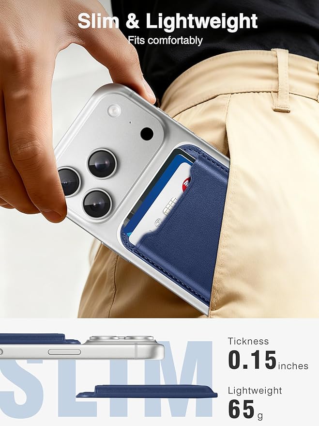 TopMade for Magsafe Wallet, Strongest Magnetic Card Holder for iPhone 17, iPhone 16/15/14/13/12 Series, Leather Magnetic Phone Wallet with Powerful Magnet, RFID Blocking, Fit 4 Cards, Dark Blue