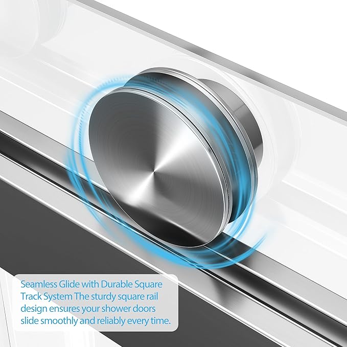 Frameless Bathtub Shower Door 56–60 Inch W × 59 Inch H, Sliding Tub Door, Sliding Shower Panels, 6mm Tempered Glass, Square Stainless Steel Track, Brushed Stainless