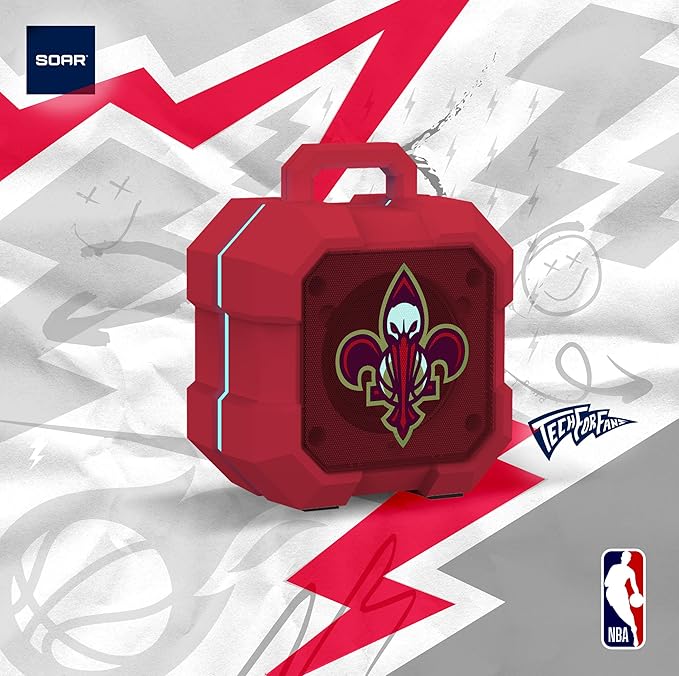 SOAR NBA Shockbox LED Wireless Bluetooth Speaker - Water Resistant IPX4, 5.0 Bluetooth with Over 5 Hours of Play Time - Small Portable Speaker - Officially Licensed NBA, Perfect Home & Outdoor Speaker