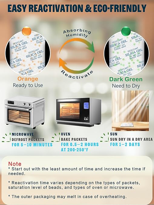 5 Gram (200 Pack) Color-Indicating Silica Gel Packets, Premium Food Grade Desiccant - Rechargeable Moisture Absorbers for Food Storage, Electronics, 3D Filament & Safes