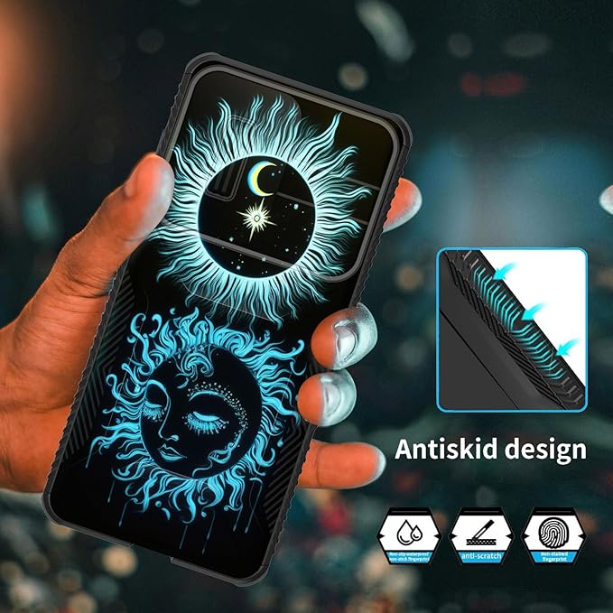 for Galaxy S25 Edge Case Built in Slide Camera Lens Cover,Heavy Duty Shockproof Protection Dual Layer Case for Samsung Galaxy S25 Edge 2025,Sun Moon