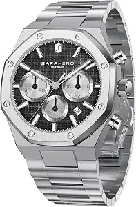 SAPPHERO Mens Watches Stainless Steel Quartz Watch for Men Waterproof Date Clock Fashion Business Wristwatch Gift for Men