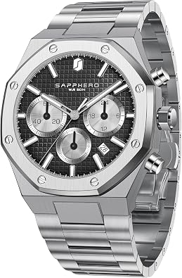 SAPPHERO Mens Watches Stainless Steel Quartz Watch for Men Waterproof Date Clock Fashion Business Wristwatch Gift for Men