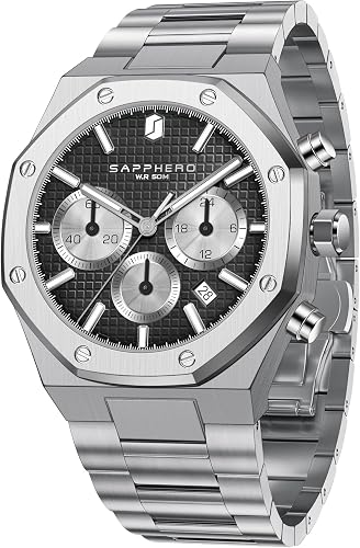 SAPPHERO Mens Watches Stainless Steel Quartz Watch for Men Waterproof Date Clock Fashion Business Wristwatch Gift for Men