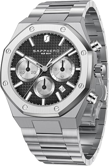SAPPHERO Mens Watches Stainless Steel Quartz Watch for Men Waterproof Date Clock Fashion Business Wristwatch Gift for Men