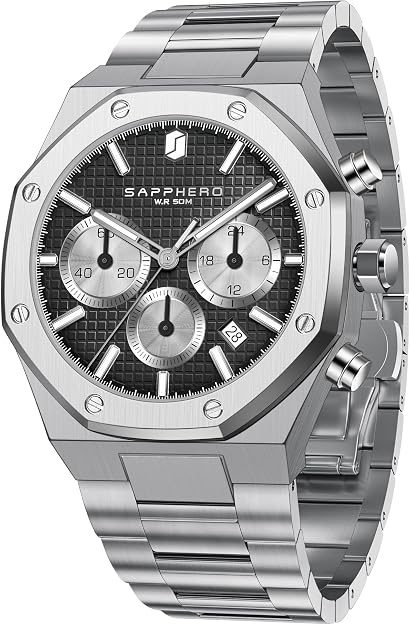 SAPPHERO Mens Watches Stainless Steel Quartz Watch for Men Waterproof Date Clock Fashion Business Wristwatch Gift for Men