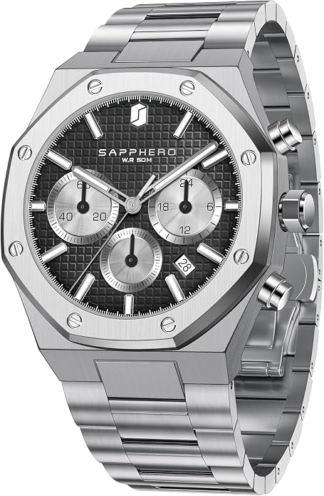 SAPPHERO Mens Watches Stainless Steel Quartz Watch for Men Waterproof Date Clock Fashion Business Wristwatch Gift for Men