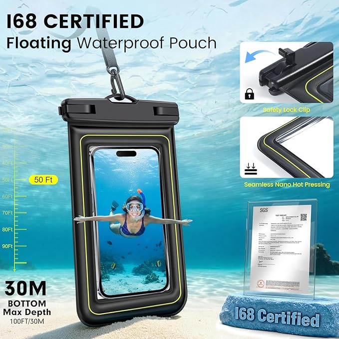Floating Waterproof Phone Pouch, 2 Pack IP68 Waterproof Phone Case for iPhone 17 16 15 Pro Max Galaxy S25 S24 Ultra Up to 7", Cellphone Dry Bags Beach Cruise Essentials with Lanyard