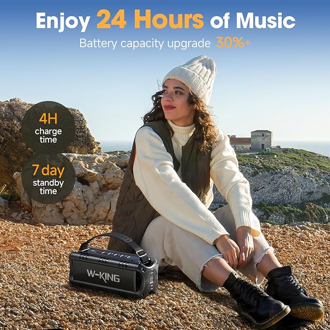 W-KING Portable Bluetooth Speakers Wireless, (60W Peak) 30W RMS IPX6 Waterproof Outdoor Loud Speaker Boombox, 24H, EQ, AUX, TF Card, USB Playback, Powerful Bass Speaker for Home, Party, Camping, Pool