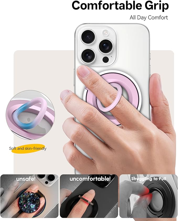 [2025 Upgrade] Magnetic Phone Grip for MagSafe, 360° Rotation Phone Ring Grip Stand, Finger Kickstand Two-Sided Magnet Compatible with iPhone 17/16/15/14/13/12/11 Pro/Max MagSafe Accessories
