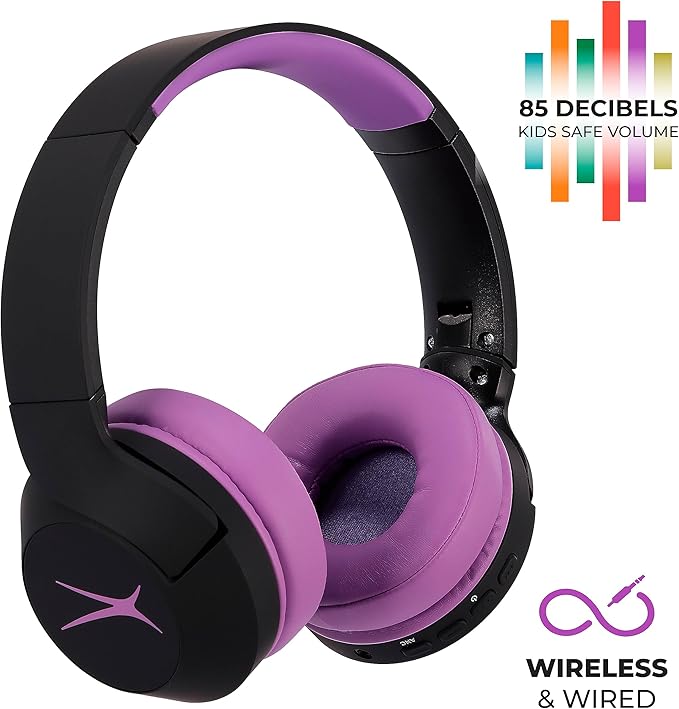 Altec Lansing Kid Safe Noise Cancelling Wireless Headphones 15H Battery, 85dB Volume Limit, Foldable Design Powerful Sound, Active Noise Cancellation Perfect for Kids Ages 7+