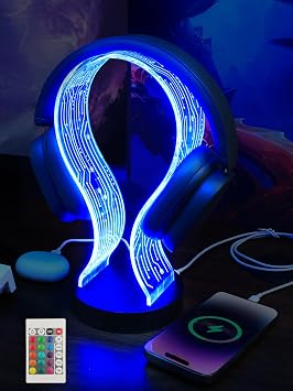 YuanDian RGB Headphone Stand, 16 Colors LED Lighting with Remote Control, Base with USB & Type-C Charging Port, Dimmable & Timer, Gaming Accessories Gift forGamers Men Boy & Music Lovers