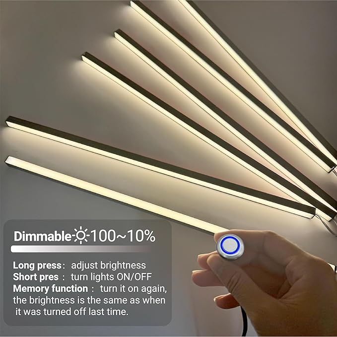 HAMRVL Wood Slat Wall Panels LED Recessed Lighting - DC12V 6pcs 16in Self-Adhesive Dimmable Wall Panel Lights with Touch Switch, 4000K White LED Light for Acoustic Panels, Headboard, Cabinet Lighting