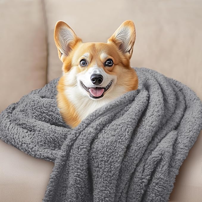 Luciphia 1 Pack 3 Calming Dog Blanket Fluffy Premium Fleece Pet Blankets Soft Sherpa Throw for Dogs Puppy Cat Grey/Beige/HazeBlue Large (41" x31")