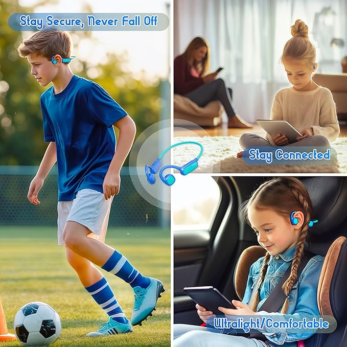 Kids Bluetooth Headphones, Wireless Kids Earbuds with 85dB Volume Limit, Bluetooth5.3, Air Conduction Open-Ear Headphones, 20-Hour Playtime, with Built-in Mic for Toddlers, Boys and Girl (Blue)